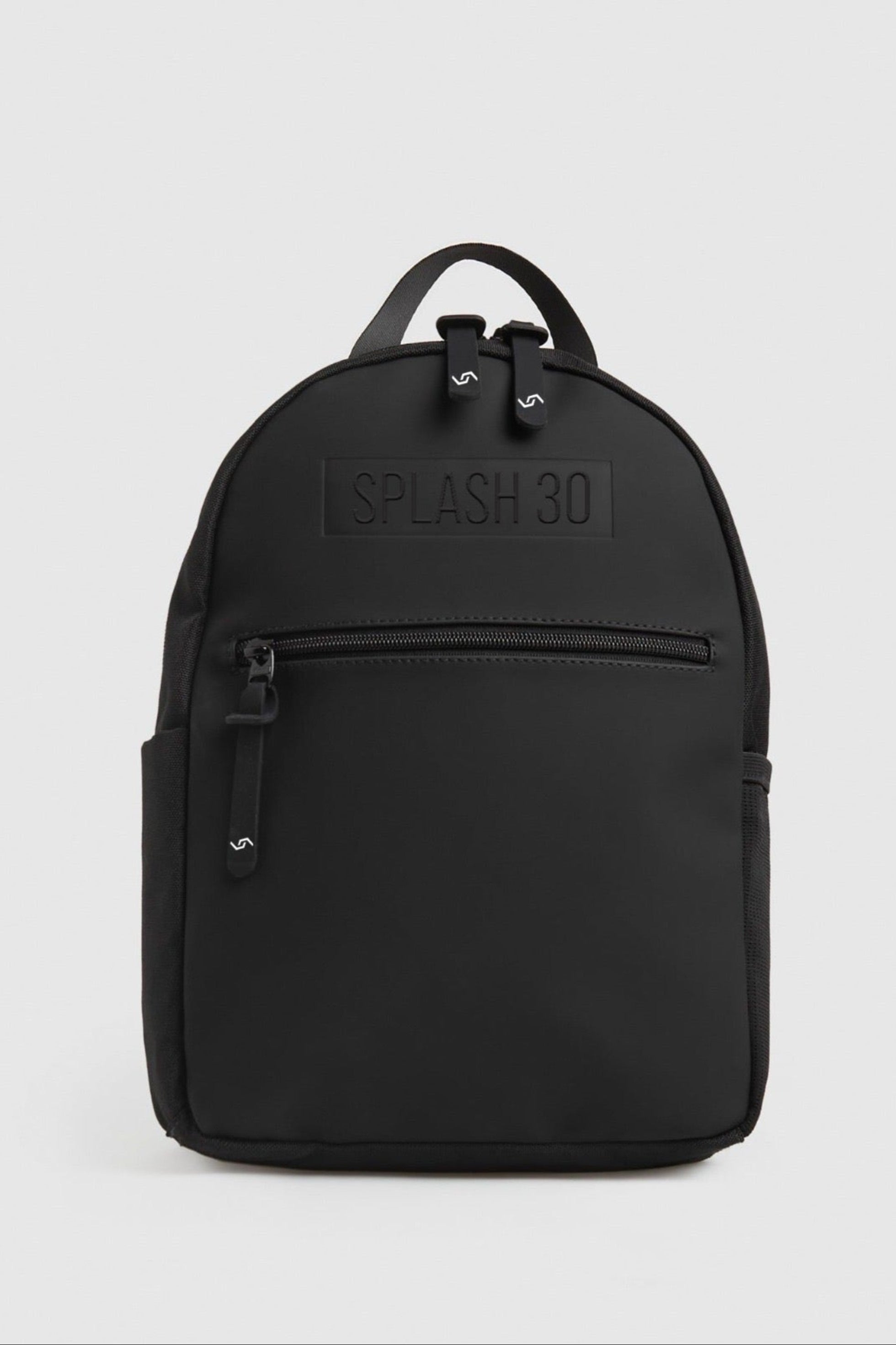 Black backpack with 'SPLASH 30' text on a light gray background