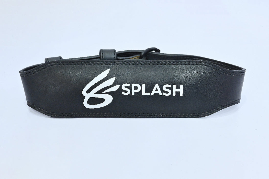 Black belt with 'Splash' logo on a light gray background