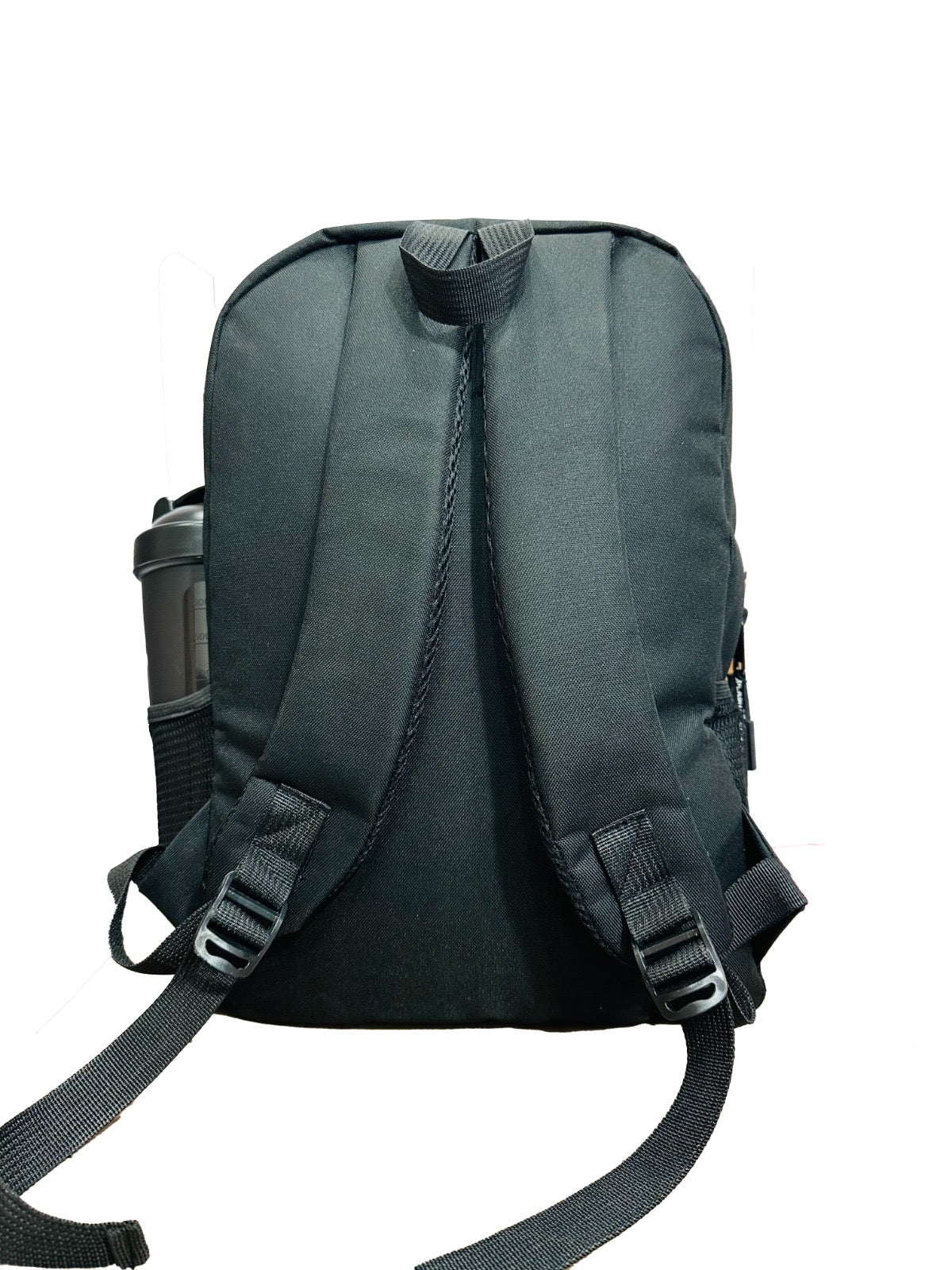 Black backpack on a white background