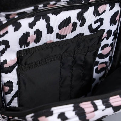 Leopard print bag with a black interior pocket
