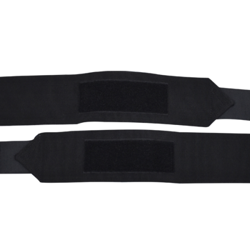 Two black wrist wraps with velcro closures, designed for weight lifting or similar activities.