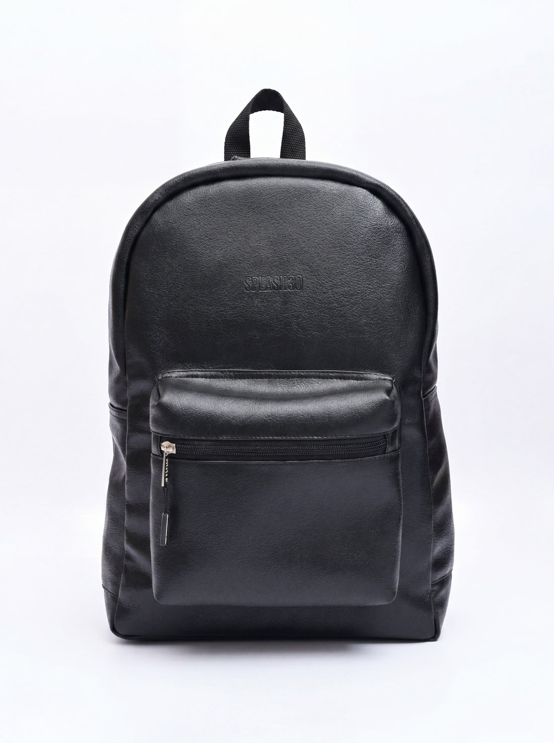 Splash30 Black Leather Backpack 30L front view on white background