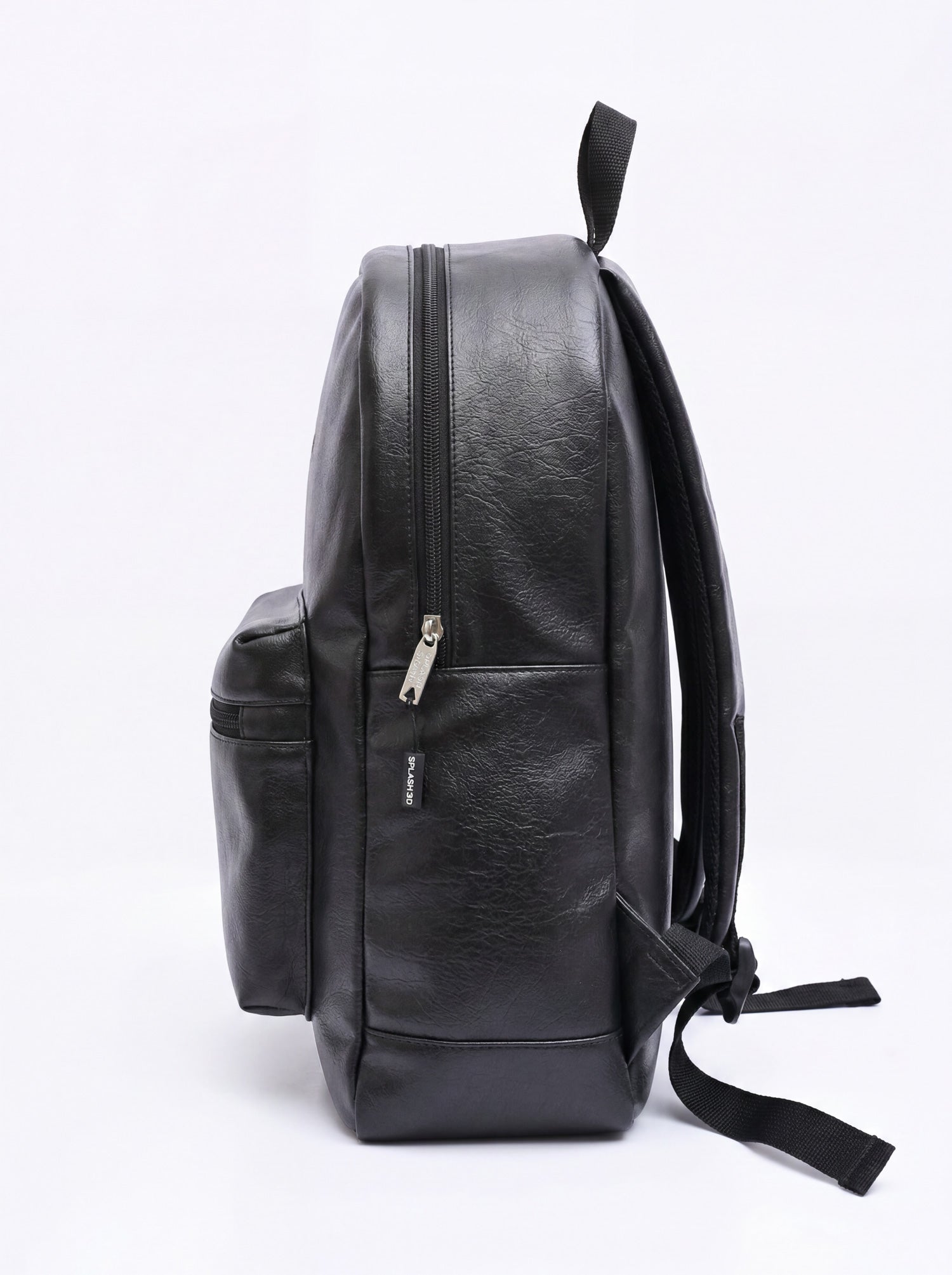 Splash30 Black Leather Backpack 30L side view on white background