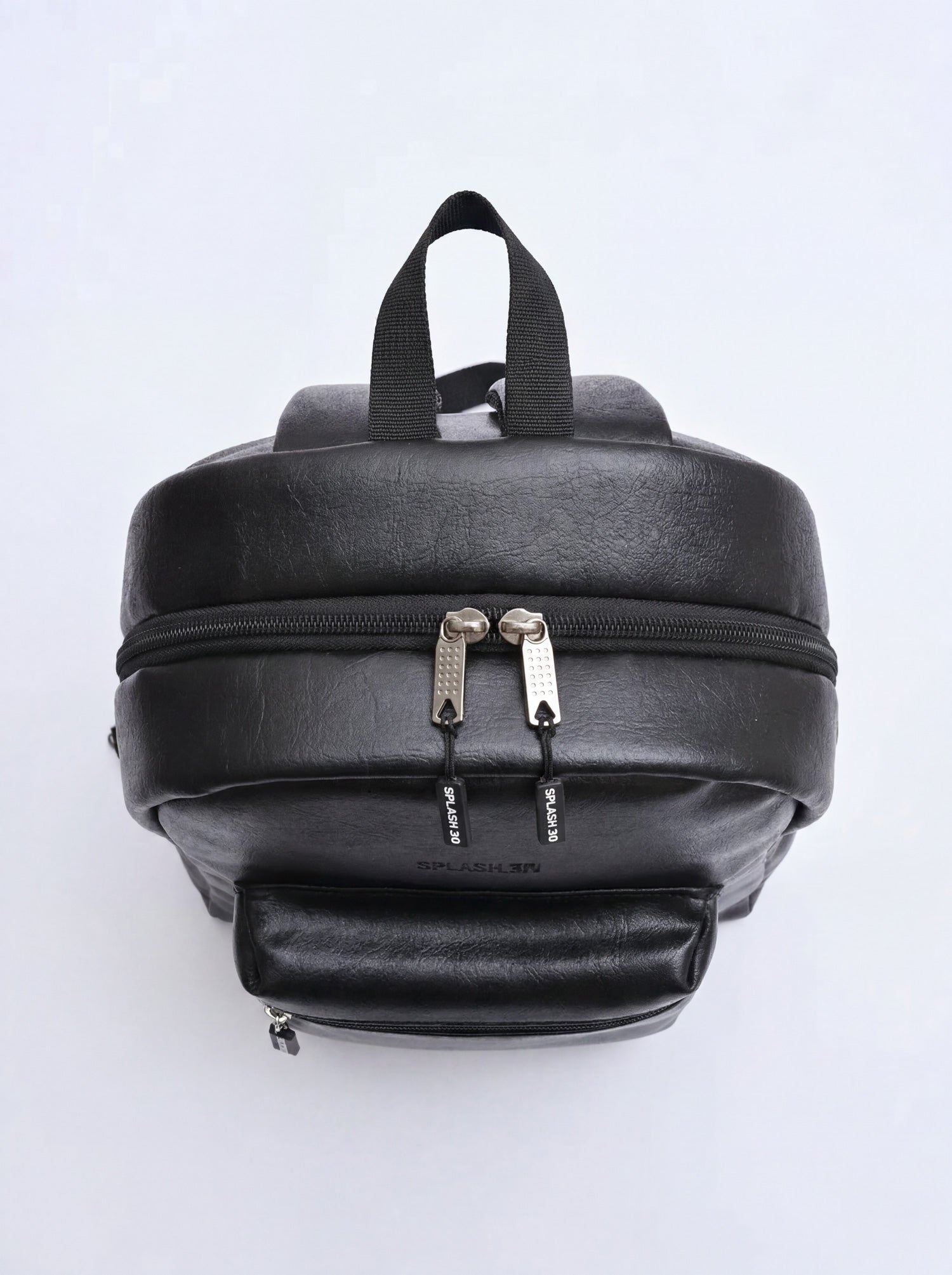 Splash30 Black Leather Backpack 30L top view on white background