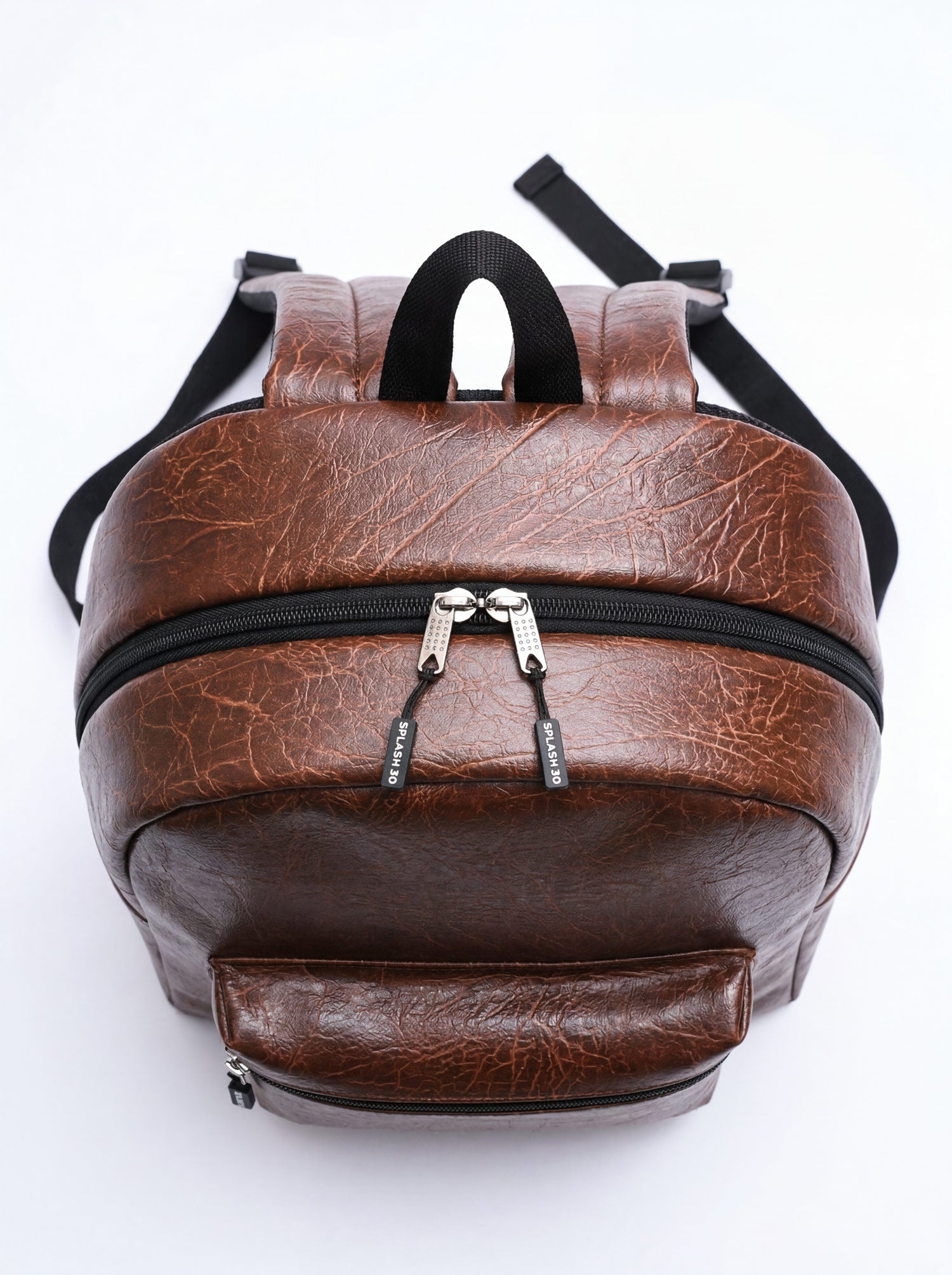 Splash30 Brown Leather Backpack 30L top view on white background