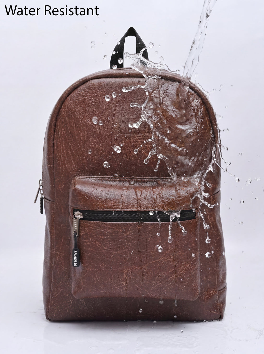 Splash30 Brown Leather Backpack 30L front view on white background