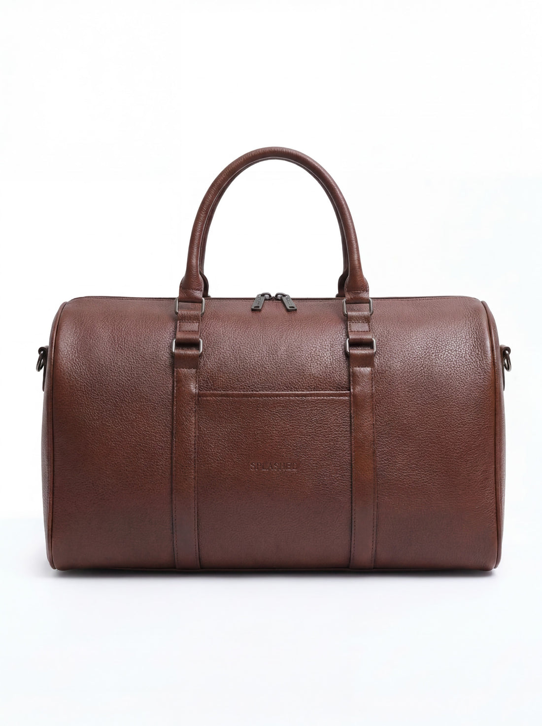 Splash30 Brown Leather Duffle Bag 40L front view on white background