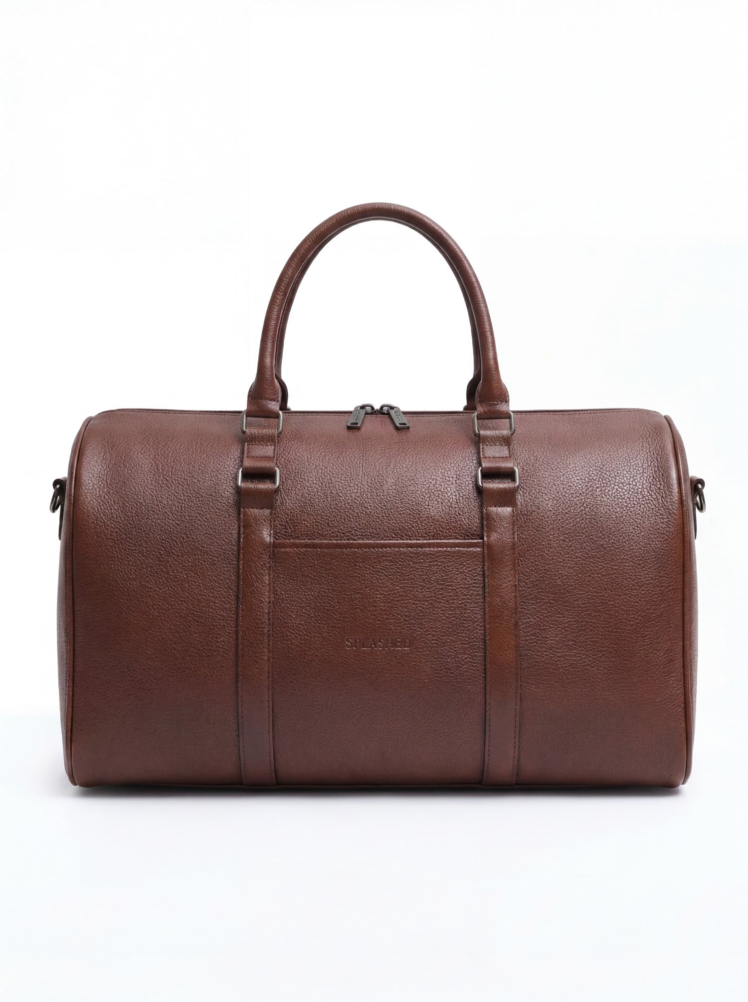Splash30 Brown Leather Duffle Bag 40L front view on white background