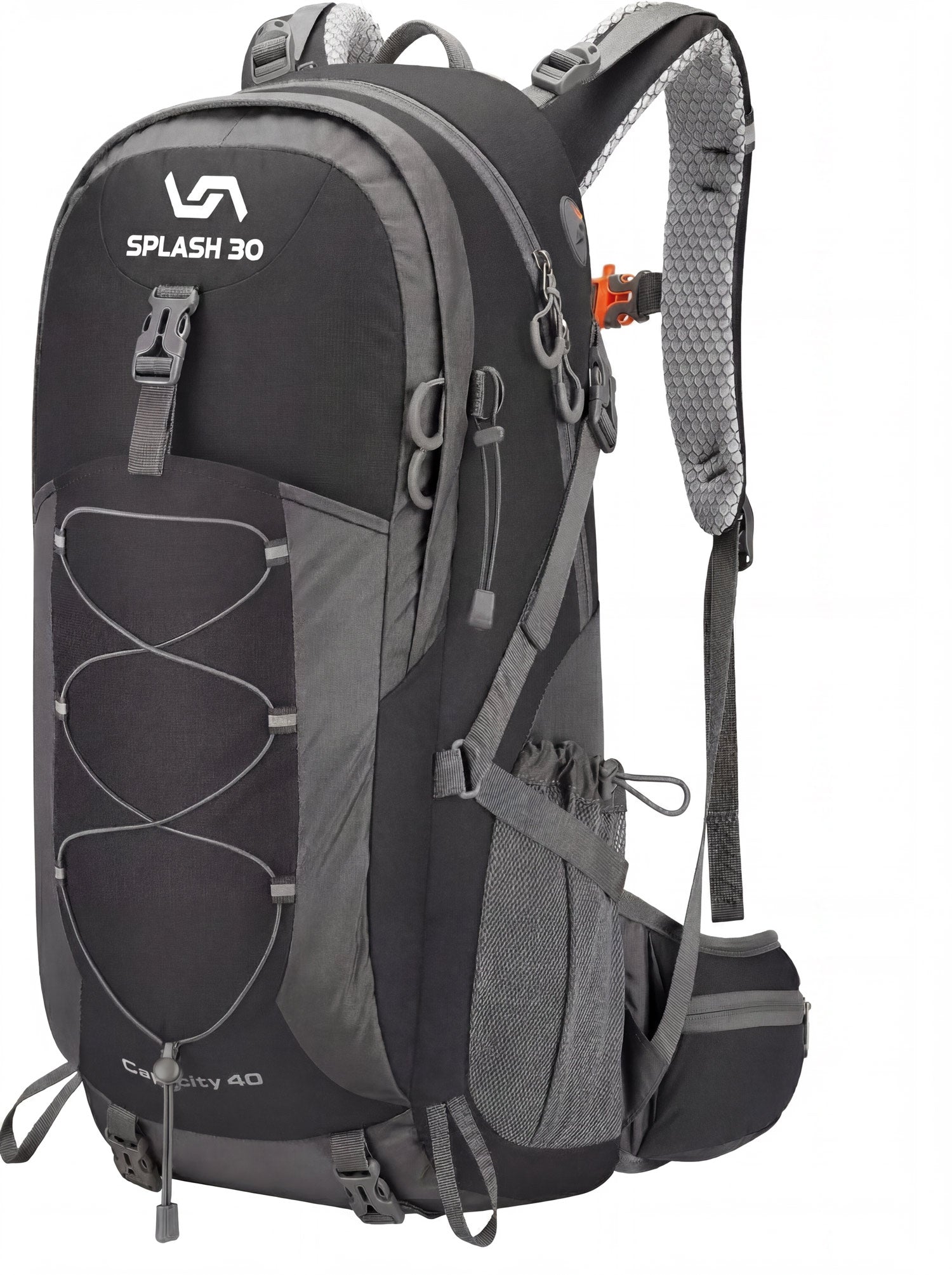 Splash30 Hiking Backpack 45L black front view showing main compartment and shoulder straps