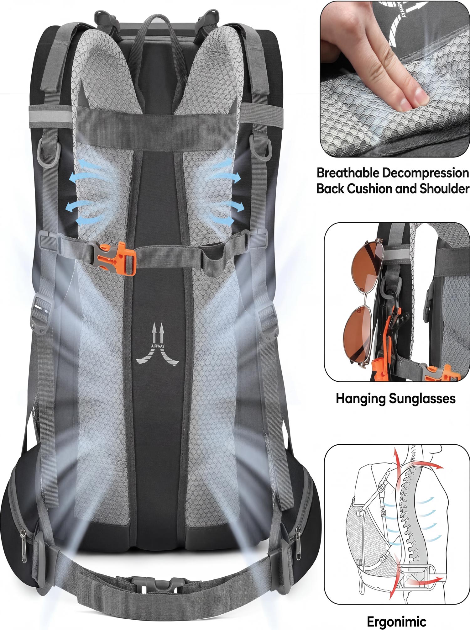 Person wearing Splash30 Hiking Backpack 45L black in snowy mountain terrain lifestyle shot