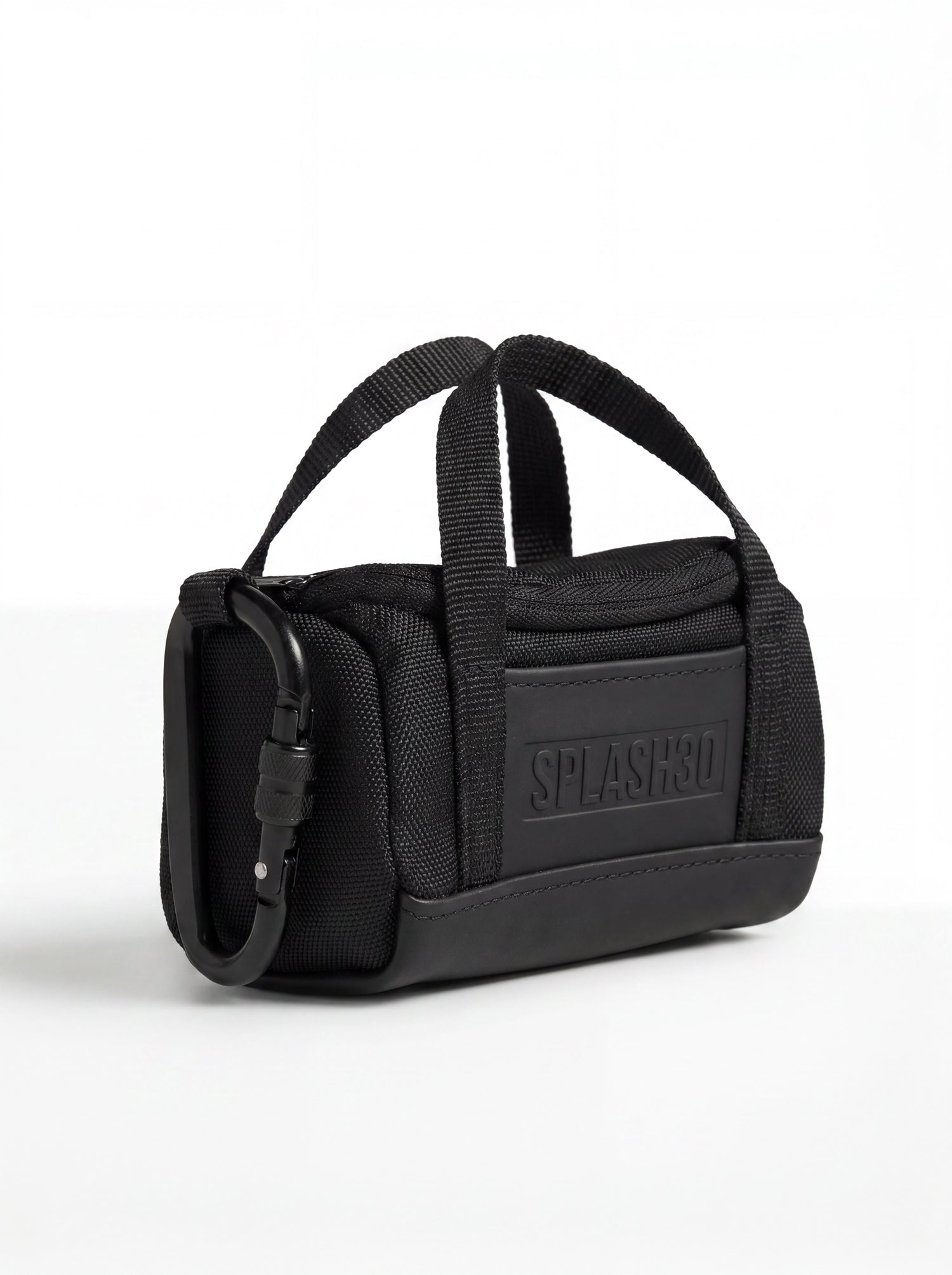 Splash30 Mini Holdall Keychain black side view showing carabiner clip