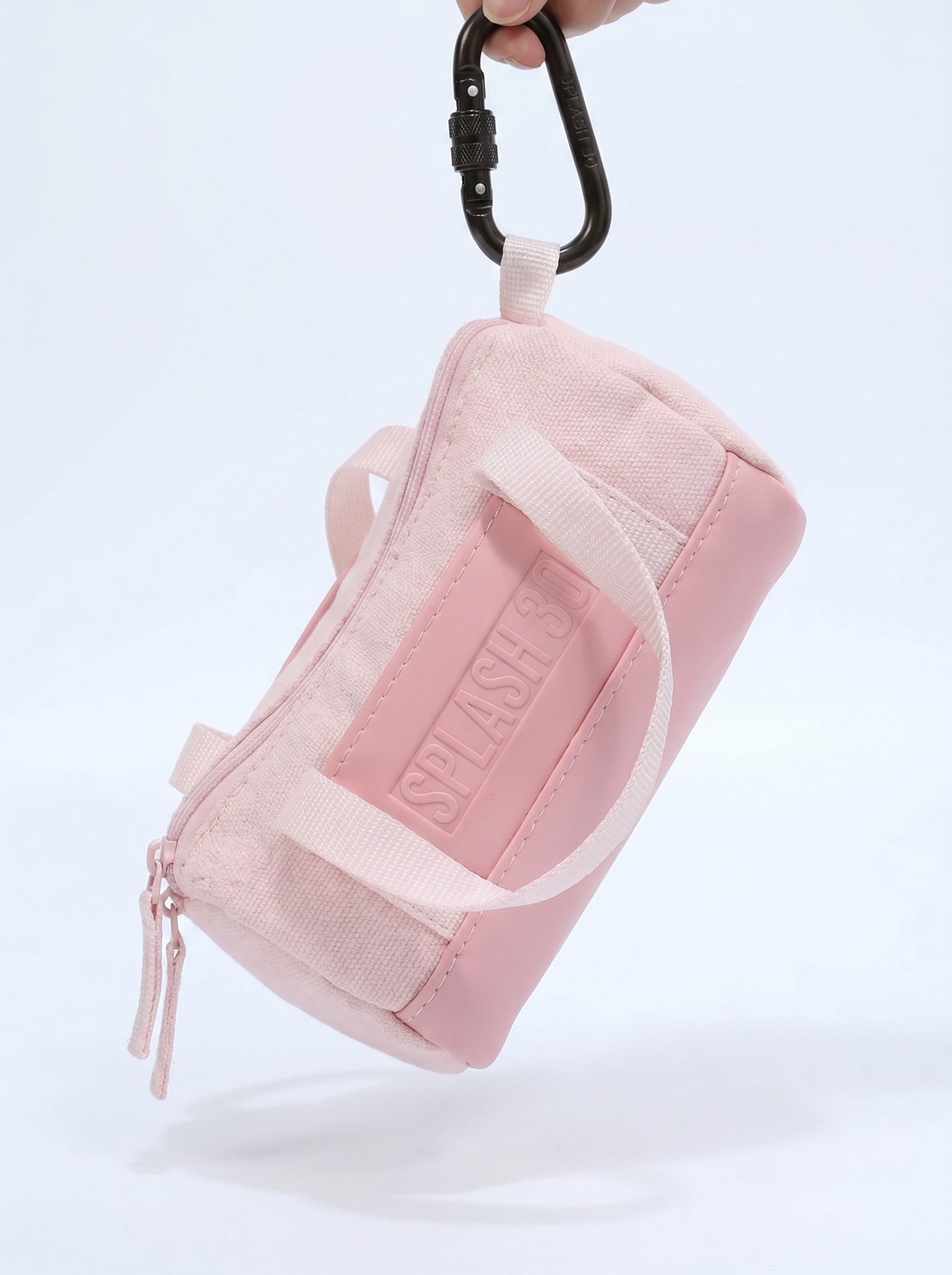 Splash30 Mini Holdall Keychain pink angled view showing carabiner clip