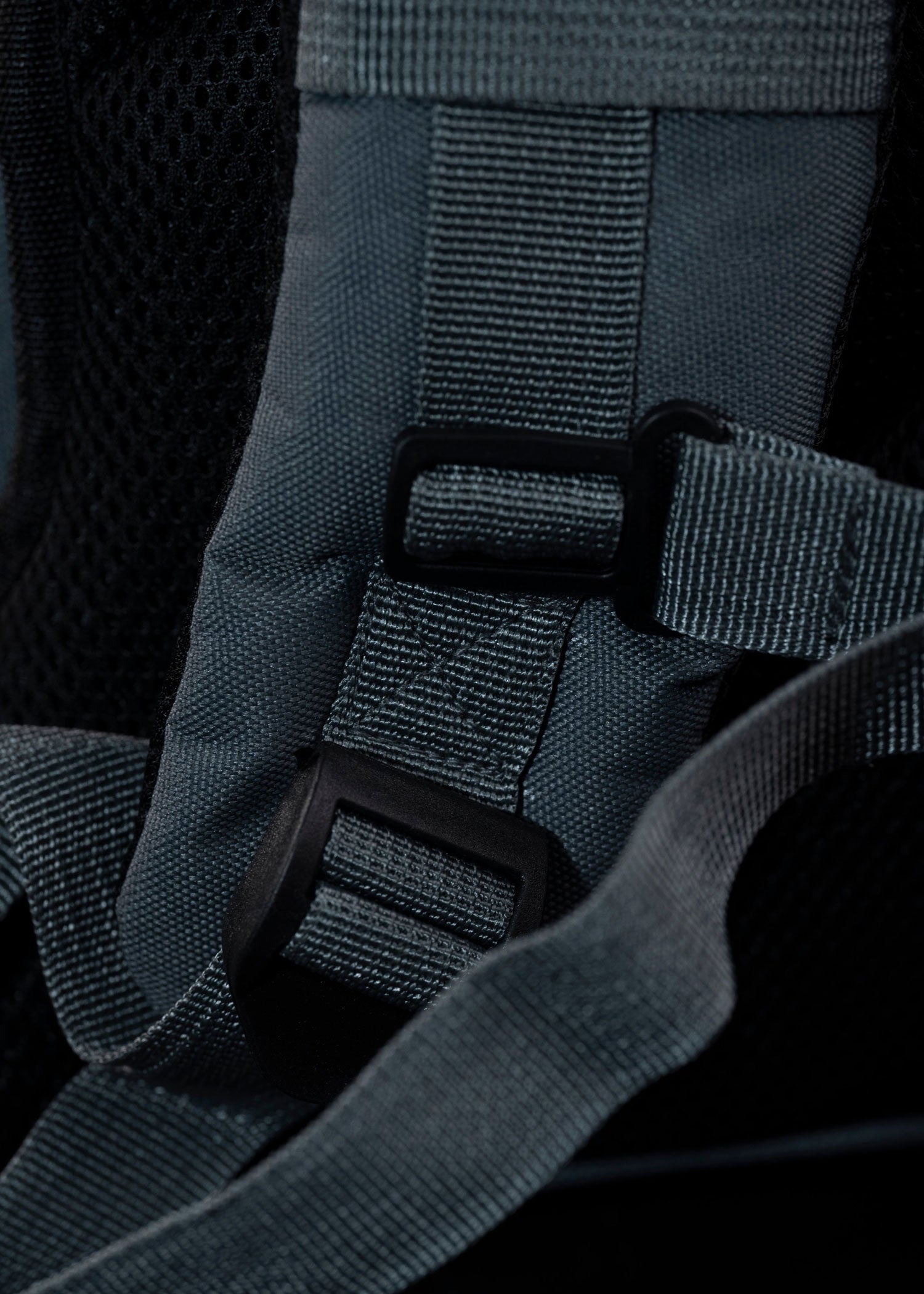 Detail view of the gray Splash30 45L tactical backpack