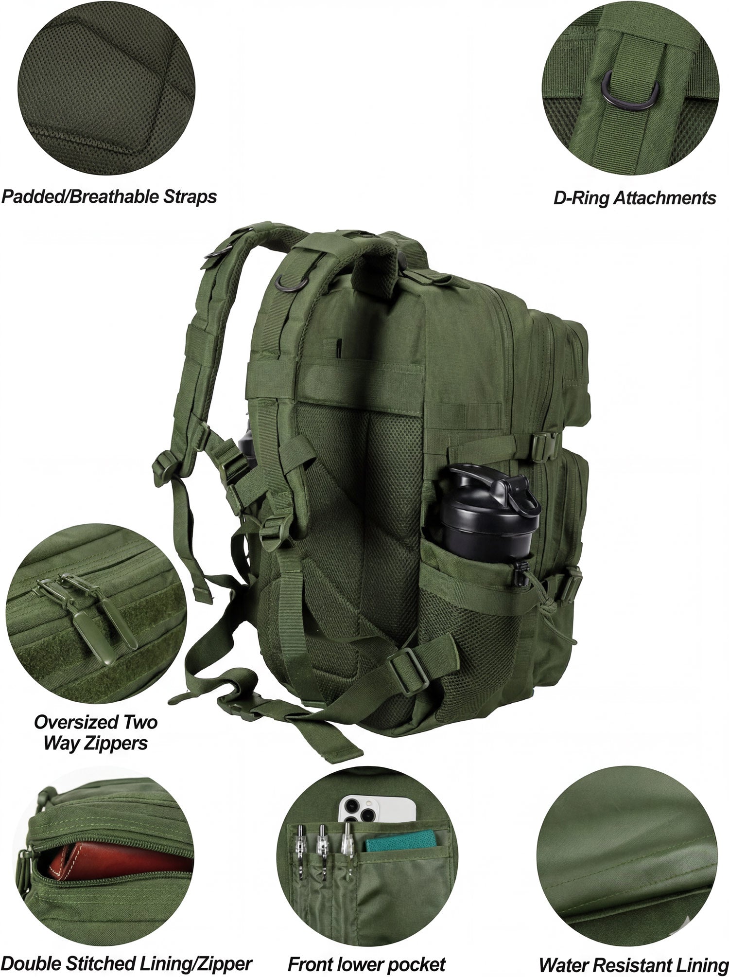 Splash Premium 45L Tactical Backpack – Sage Green