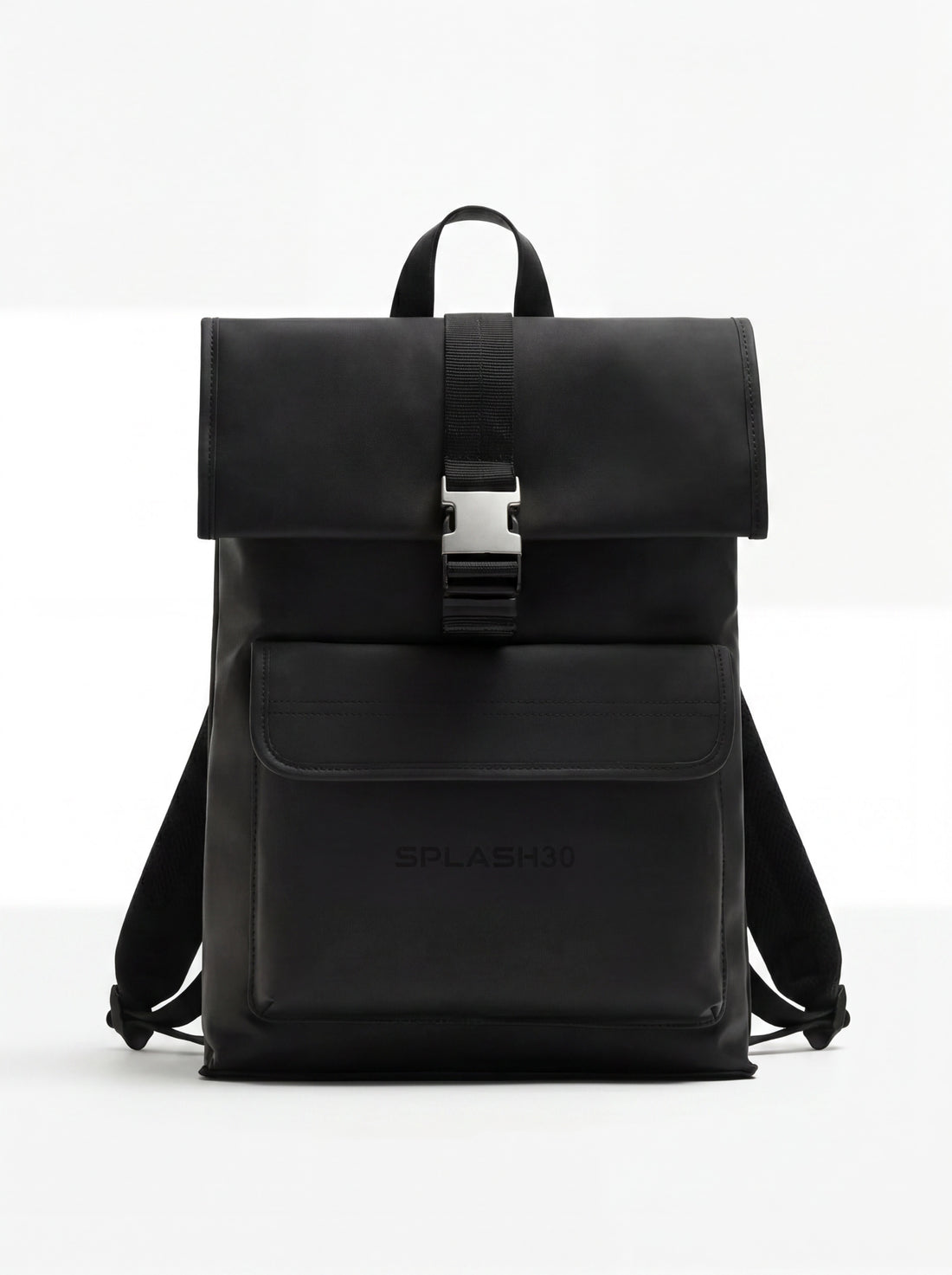 Splash30 Urban Rubberized Backpack black front view on white background