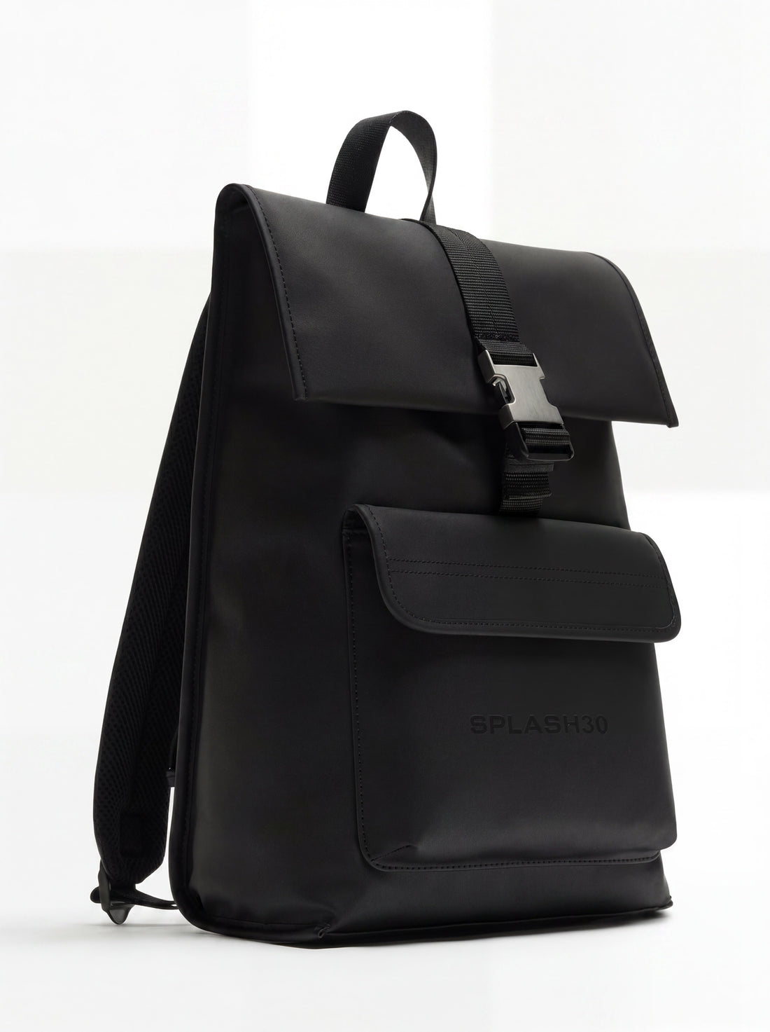 Splash30 Urban Rubberized Backpack black front view on white background