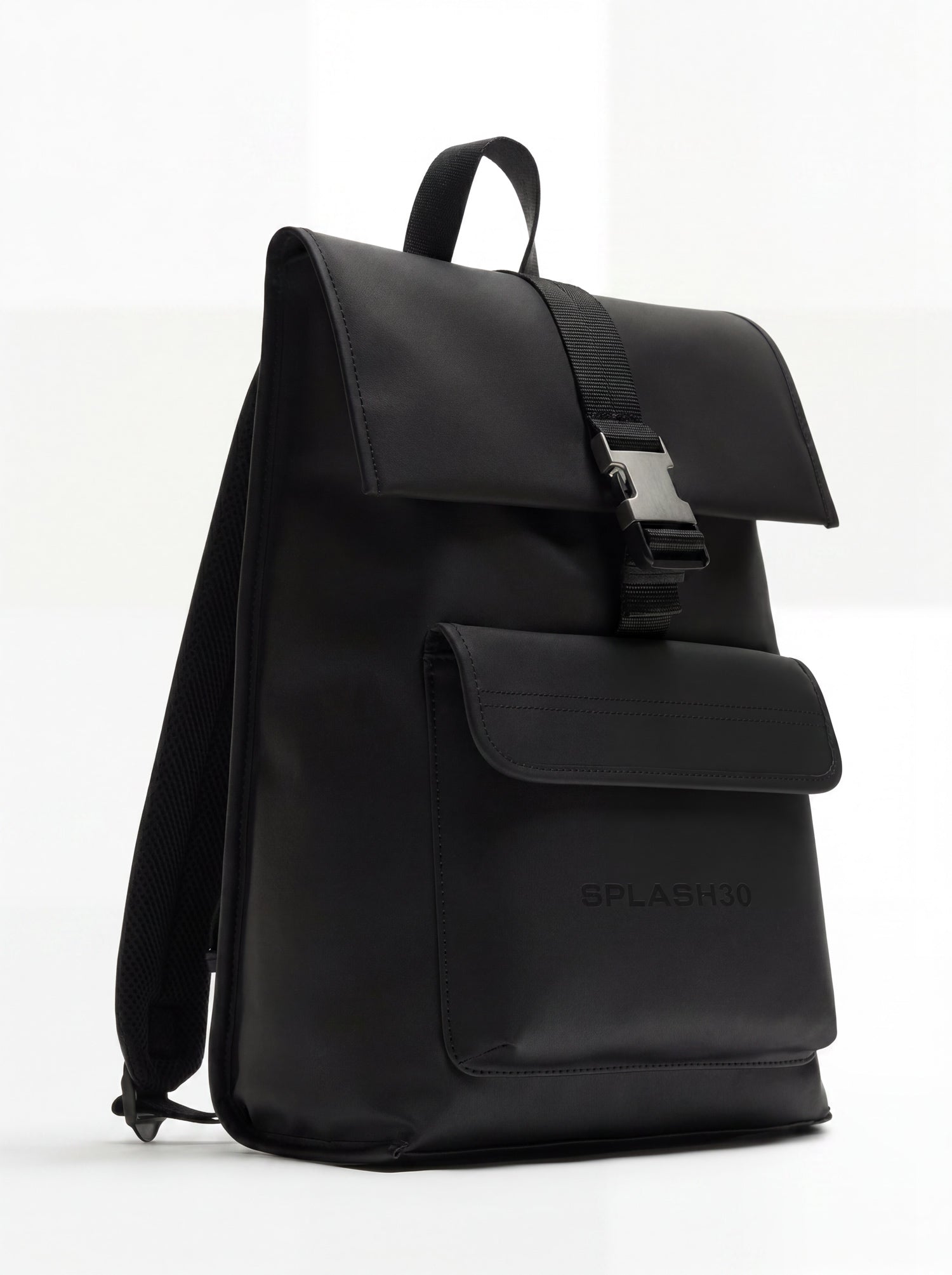 Splash30 Urban Rubberized Backpack black front view on white background