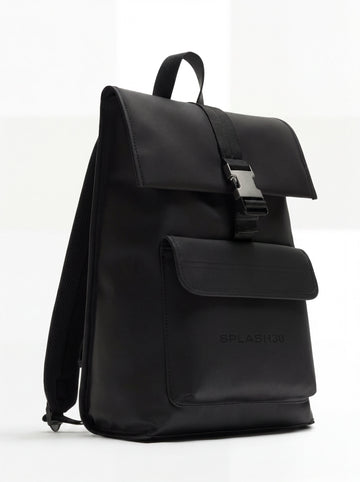 Splash30 Urban Rubberized Backpack black front view on white background